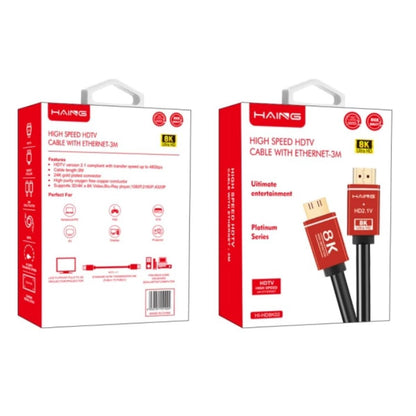 كابل HAING HD8K02 عالي السرعة بدقة 8K HDMI 2.1 مع منفذ إيثرنت بطول 3 أمتار