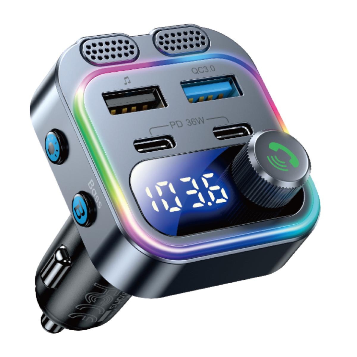 HAING T37 wireless car FM transmitter with PD 36W charger 66W max total output and vehicle voltage display from SAMMAN.JO