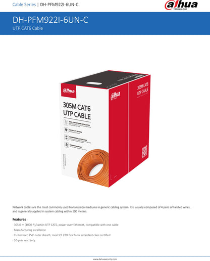 Dahua CAT6 UTP cable carton marked 305M with orange cable illustration