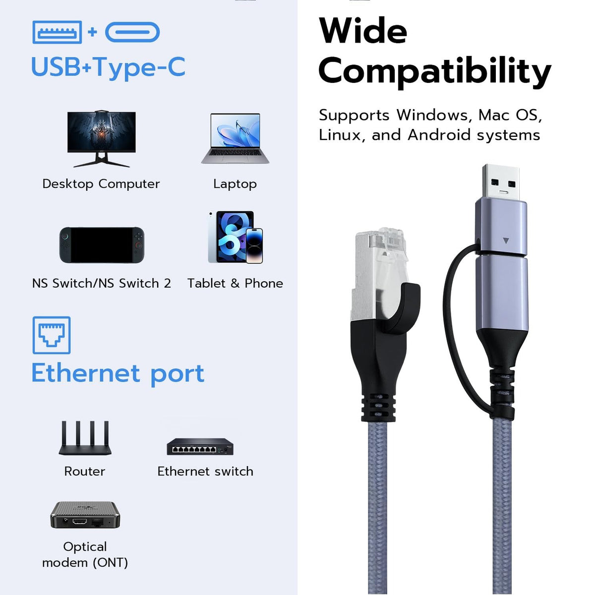 USB 3.0 and Type-C Gigabit Ethernet Adapter - 10/100/1000Mbps