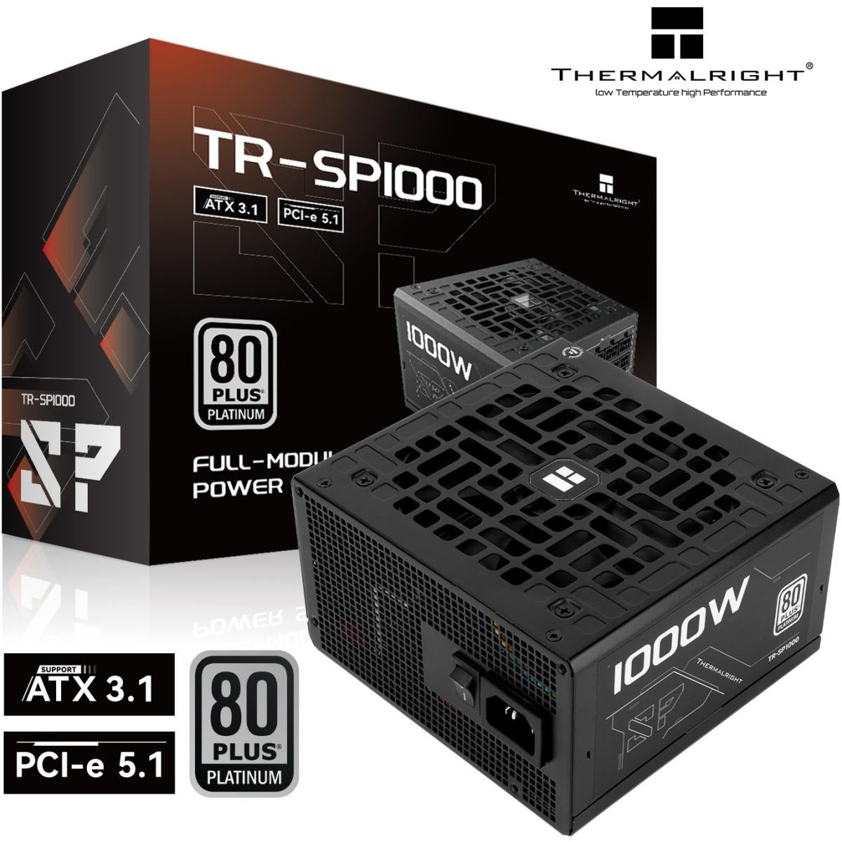 مزود طاقة Thermalright (SP-1000) Platinum بقدرة 1000 واط (ATX 3.1) (PCIe 5.1) حاصل على شهادة 80 Plus Platinum، كامل التكوين، مزود بمروحة ذكية