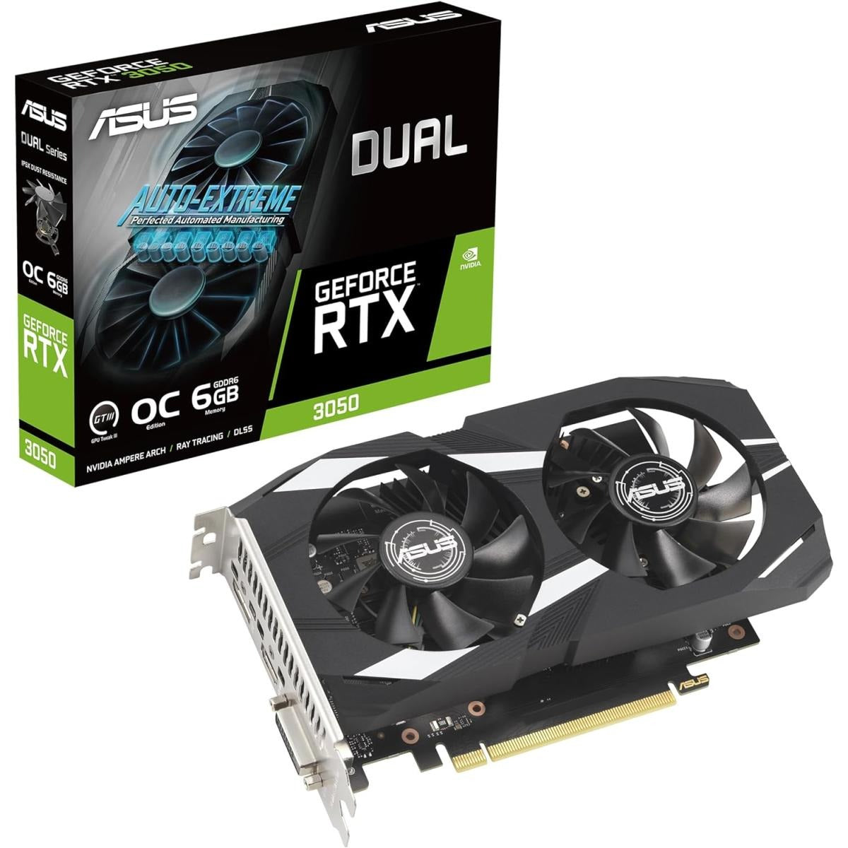 بطاقة رسومات ASUS Dual GeForce RTX 3050 OC Edition بسعة 6 جيجابايت GDDR6 (بدون موصلات طاقة)