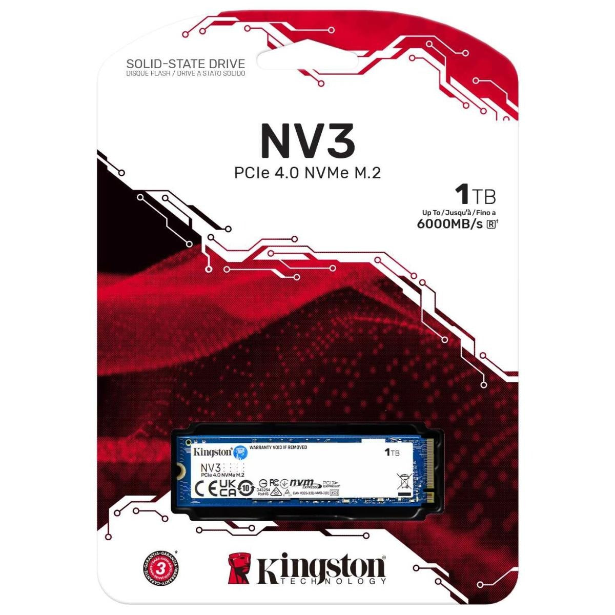 Kingston NV3 1TB M.2 NVMe PCIe 4.0, GEN 4 SSD Up To 6000/4000 MB/s Read/Write