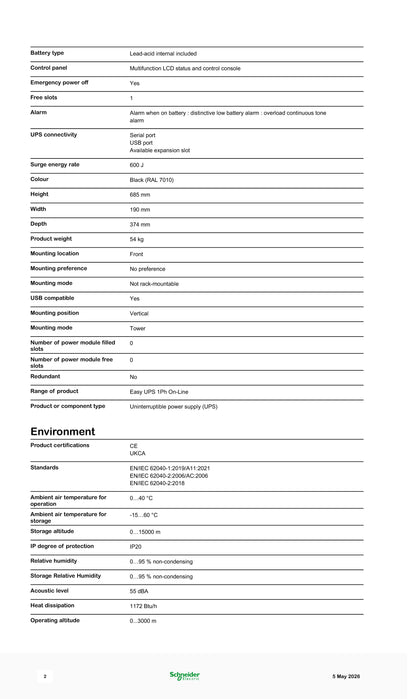 APC SRVS6KI 6KVA Electric Easy UPS SRV 6000VA 230V