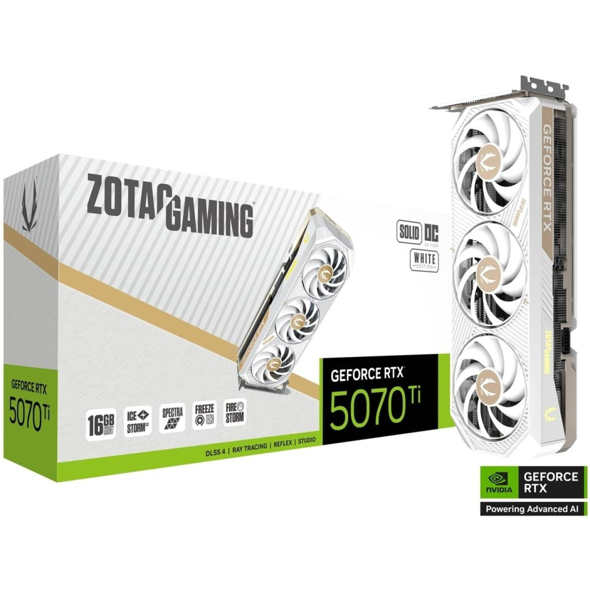 بطاقة رسومات ZOTAC GAMING GeForce RTX 5070 Ti SOLID CORE OC White Edition بسعة 16 جيجابايت من نوع GDDR7