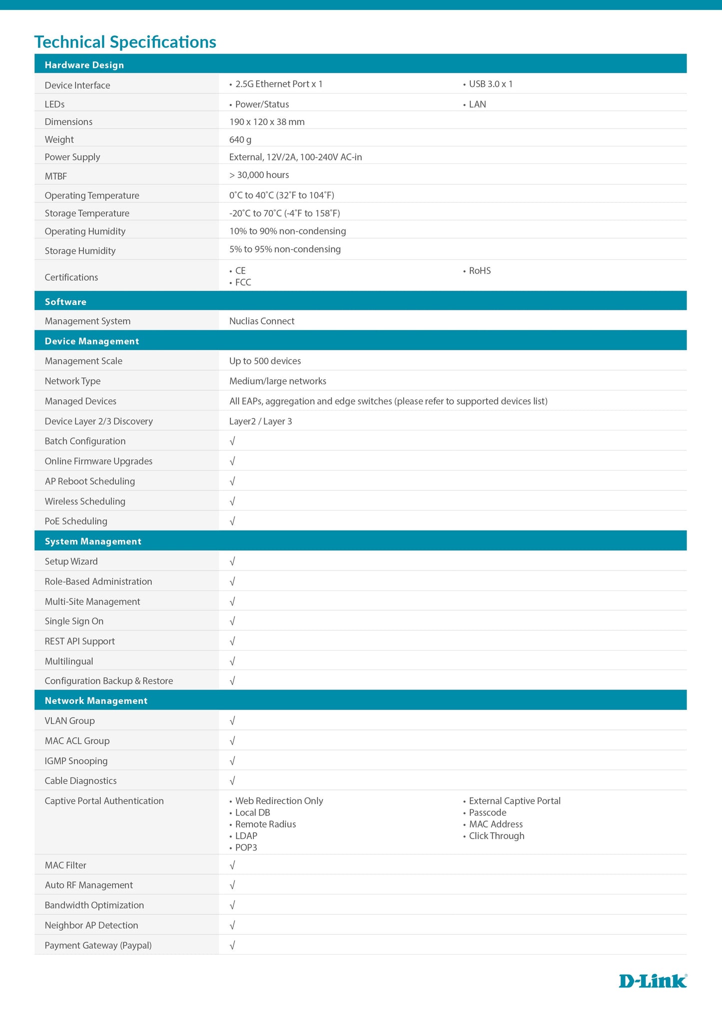 D-Link DNH-1000/M Nuclias Network Controller