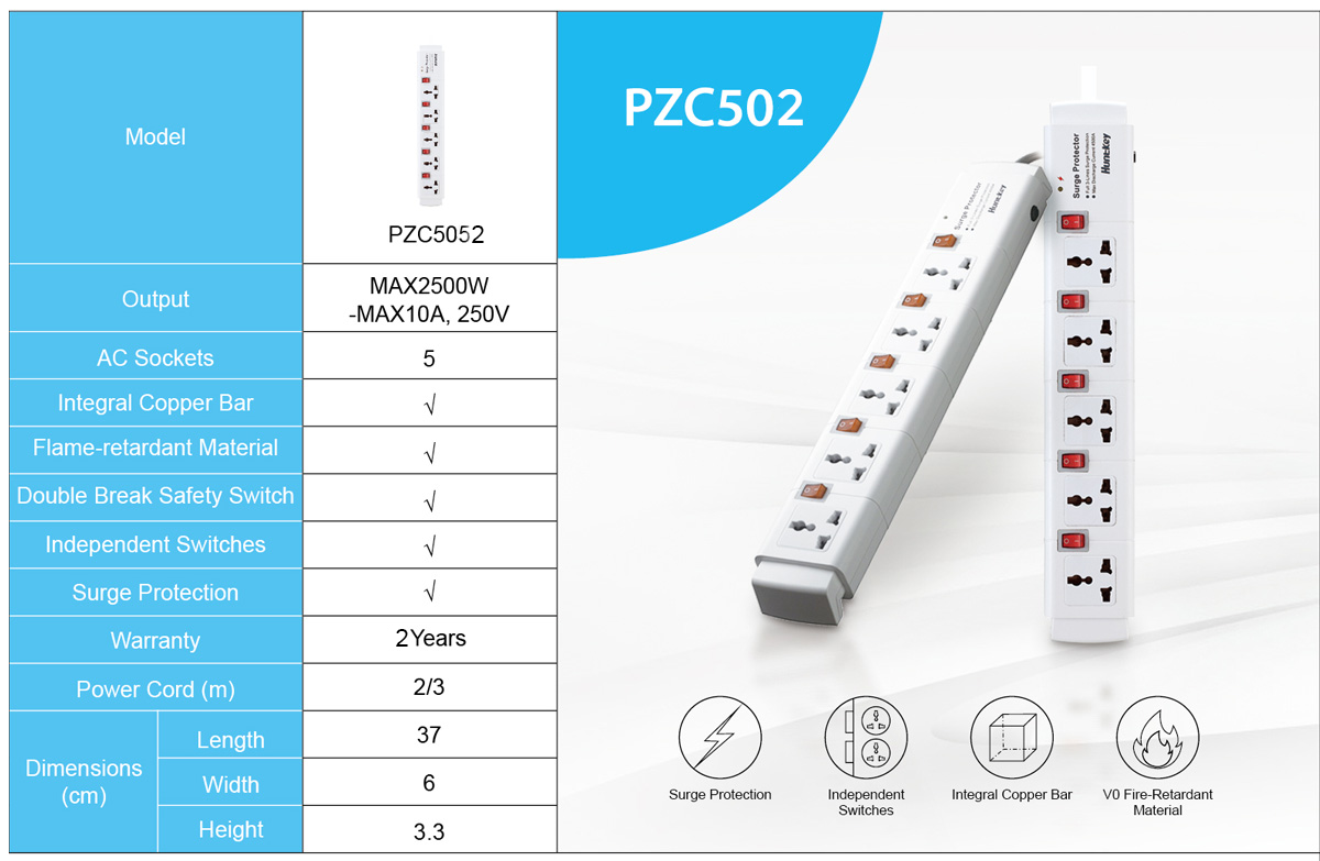 Power Strip PZC502 5 Outlet Surge Protection Jordan Amman Irbid
