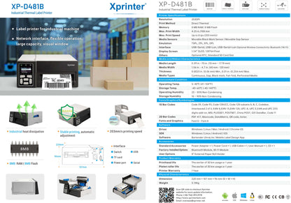 Xprinter XP-D481B 4-inch industrial thermal barcode label printer 203DPI with 203mm per second print speed from Al-Samman Computer Jordan