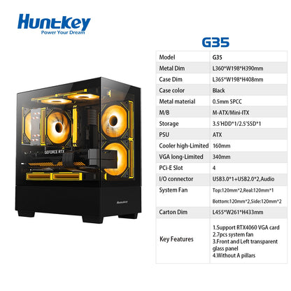 كيس Huntkey G35 Gaming فارغ بدون مراوح - أسود