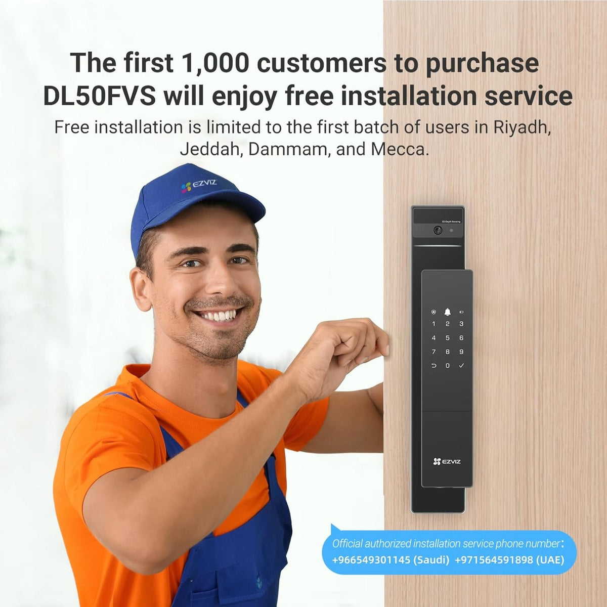 EZVIZ DL50FVS 3D face recognition smart door lock with fingerprint unlocking, 4-inch IPS colour display, two-way video calls and 5000mAh battery