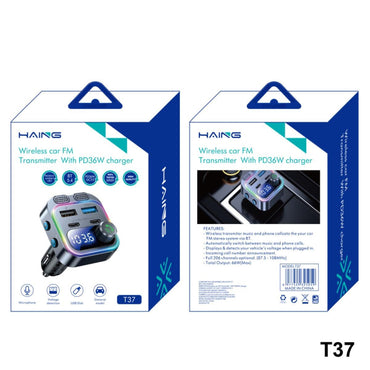HAING T37 wireless car FM transmitter with PD 36W charger 66W max total output and vehicle voltage display from SAMMAN.JO