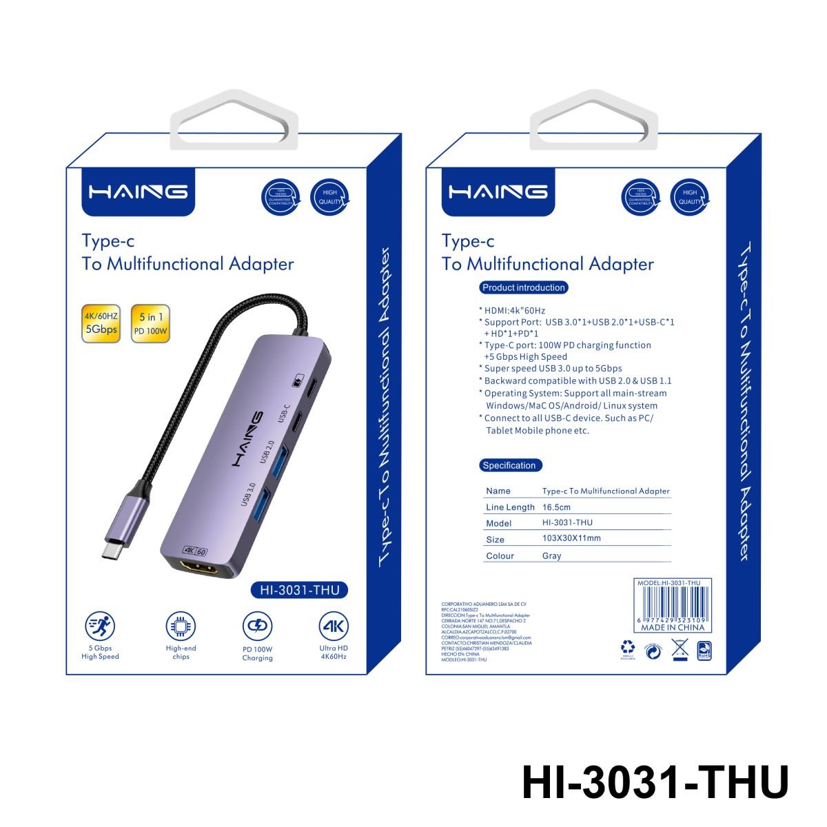 HAING HI-3031-THU 5 IN 1 Type-C To Multifunctional Adapter