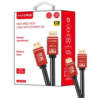كابل HAING HD8K02 عالي السرعة بدقة 8K HDMI 2.1 مع منفذ إيثرنت بطول 3 أمتار