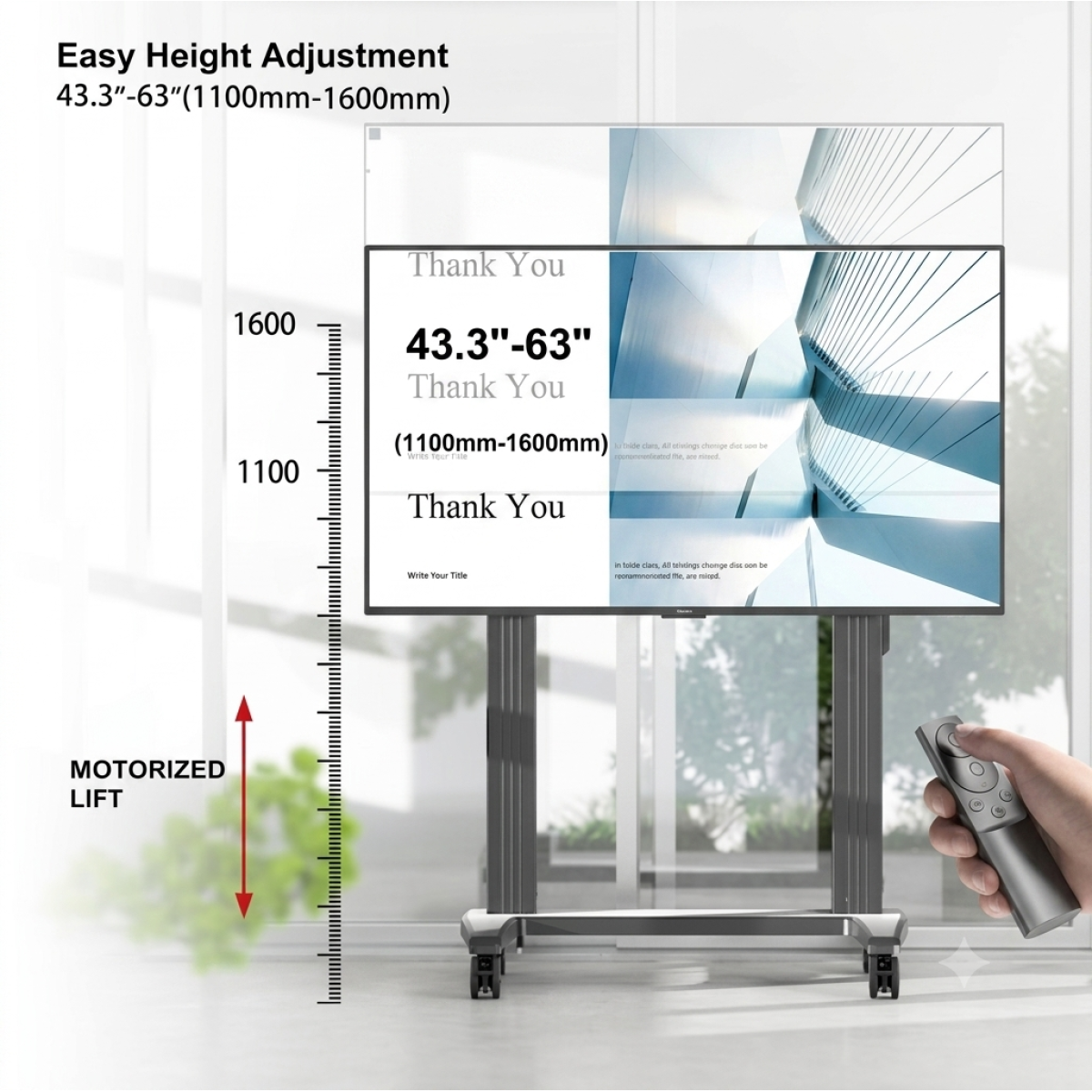 NB North Bayou T70 75"-100" Motorized Height Adjustable Large Display Mobile TV Bracket Trolley