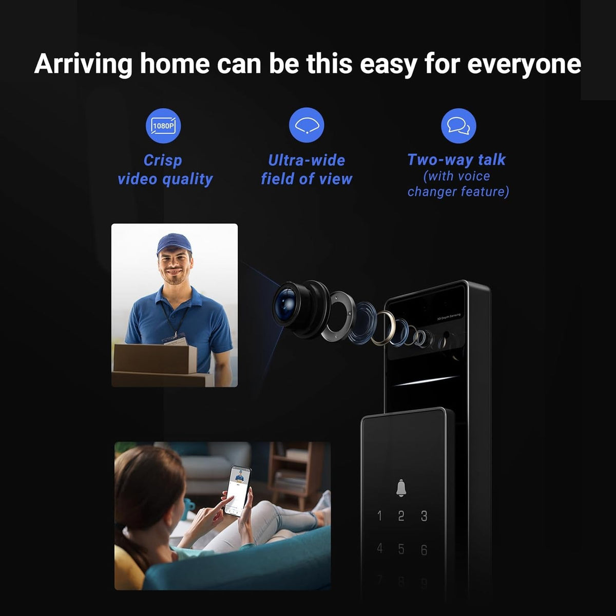 EZVIZ DL50FVS 3D face recognition smart door lock with fingerprint unlocking, 4-inch IPS colour display, two-way video calls and 5000mAh battery