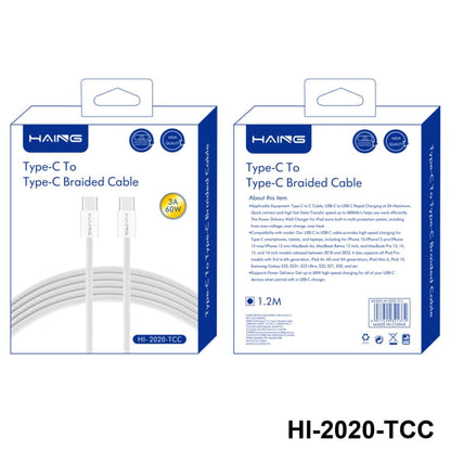 كابل مضفر من النوع C إلى النوع C من HAING HI-2020-TCC بطول 1.2 متر وقوة 60 واط
