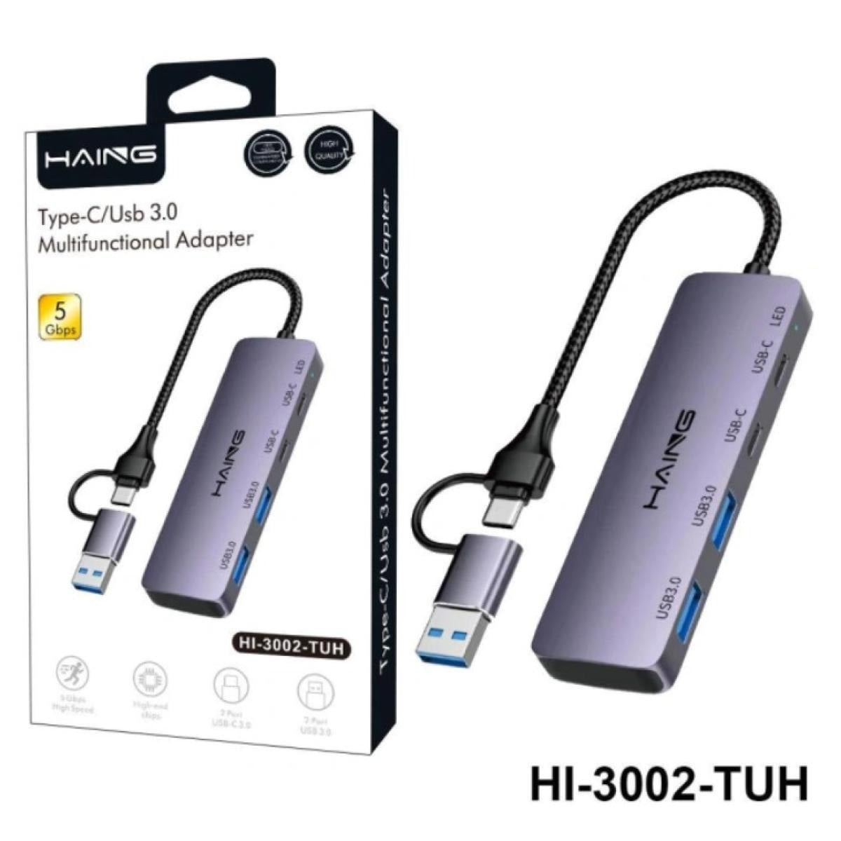 موزع منافذ USB 3.0 متعدد الوظائف من النوع C من HAING طراز HI-3002-TUH، بأربعة منافذ