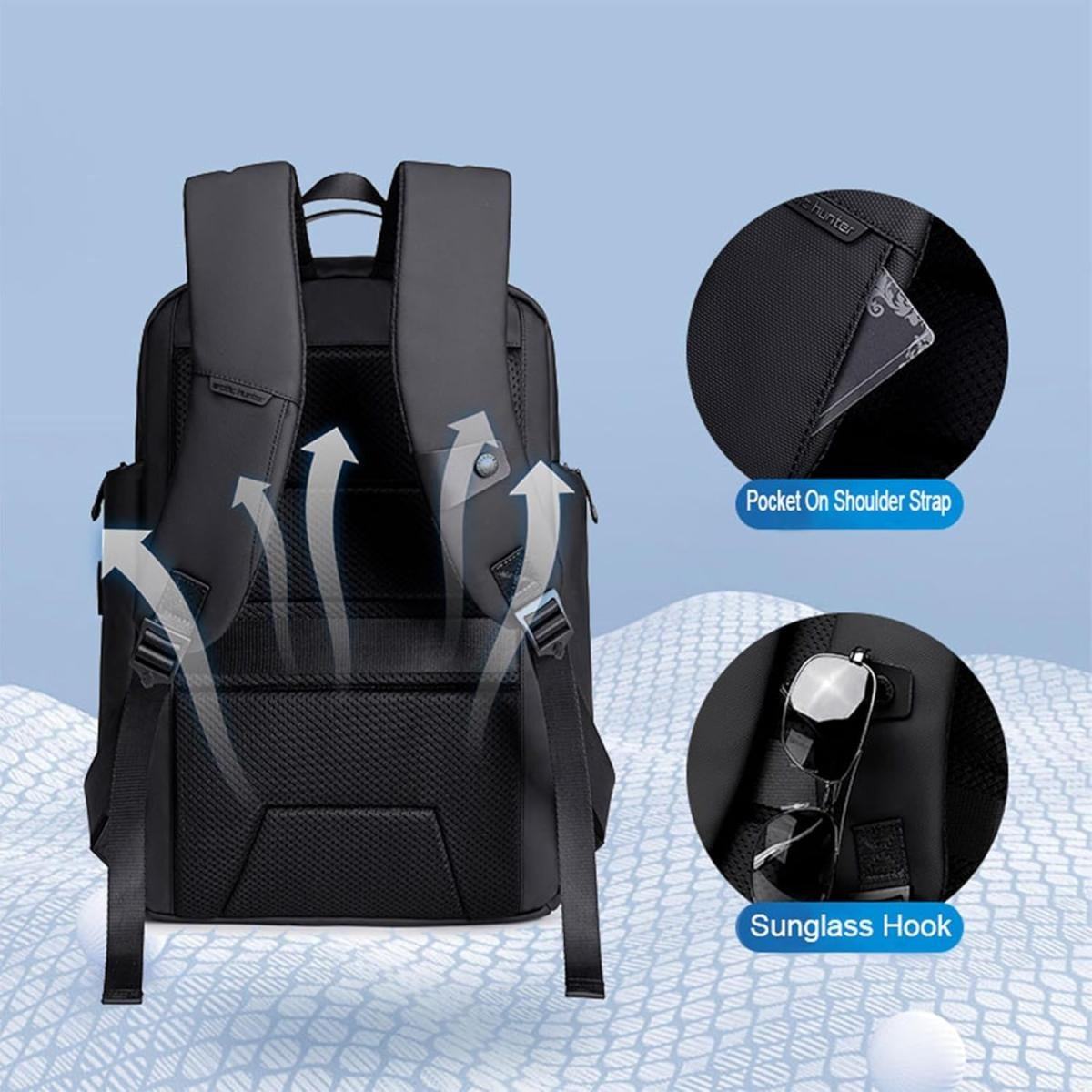 حقيبة ظهر Arctic Hunter للكمبيوتر المحمول مقاس 17 بوصة، مصنوعة من البوليستر المتين، مزودة بمنفذ USB/سماعات مدمج، مناسبة للرجال والنساء.