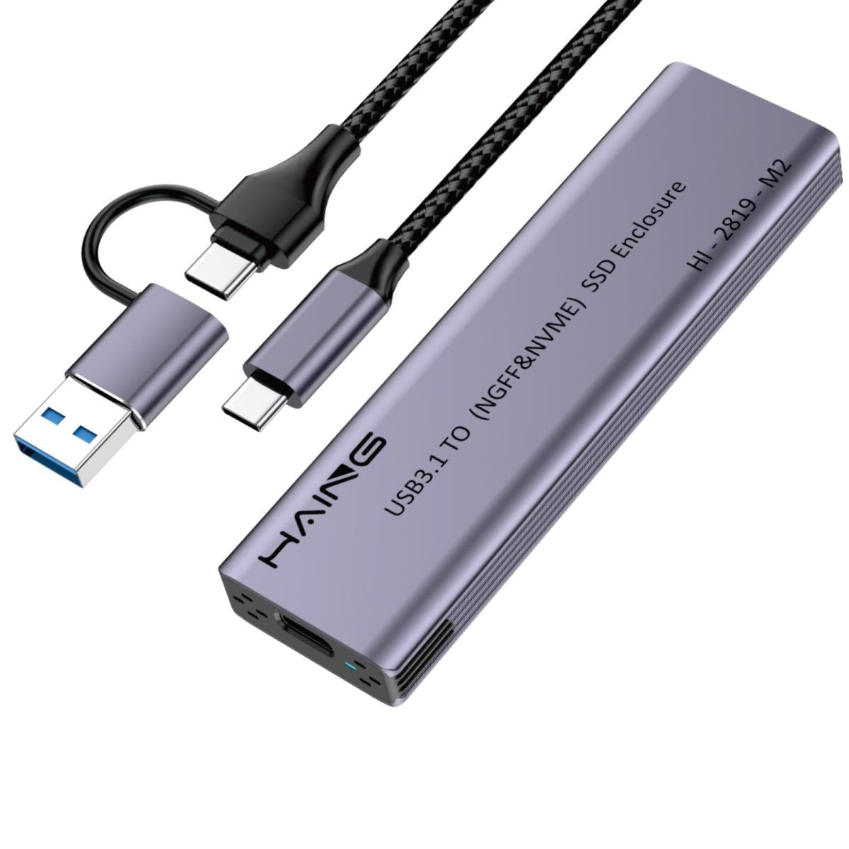 HAING HI-2819-M2 aluminum M.2 NVMe and SATA SSD enclosure USB 3.2 Gen 2 10Gbps up to 4TB at SAMMANPC AlSamman For Computer Jordan