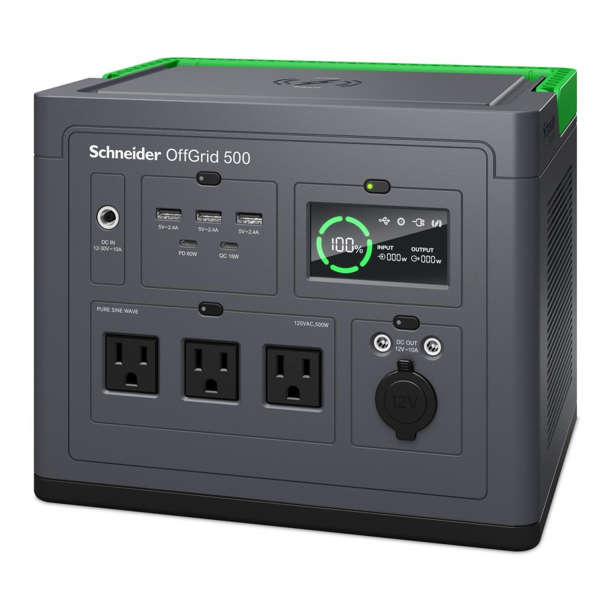 Schneider OffGrid Portable Power Station 500 LCD display