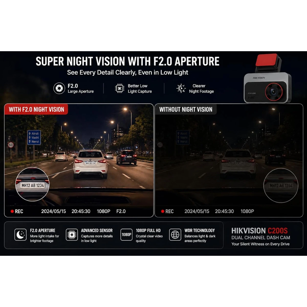 Hikvision AE-DC2328-C200S 2CH dual-channel 1080P front rear dash camera with IPS display Wi-Fi and G-Sensor from Al-Samman Computer Jordan