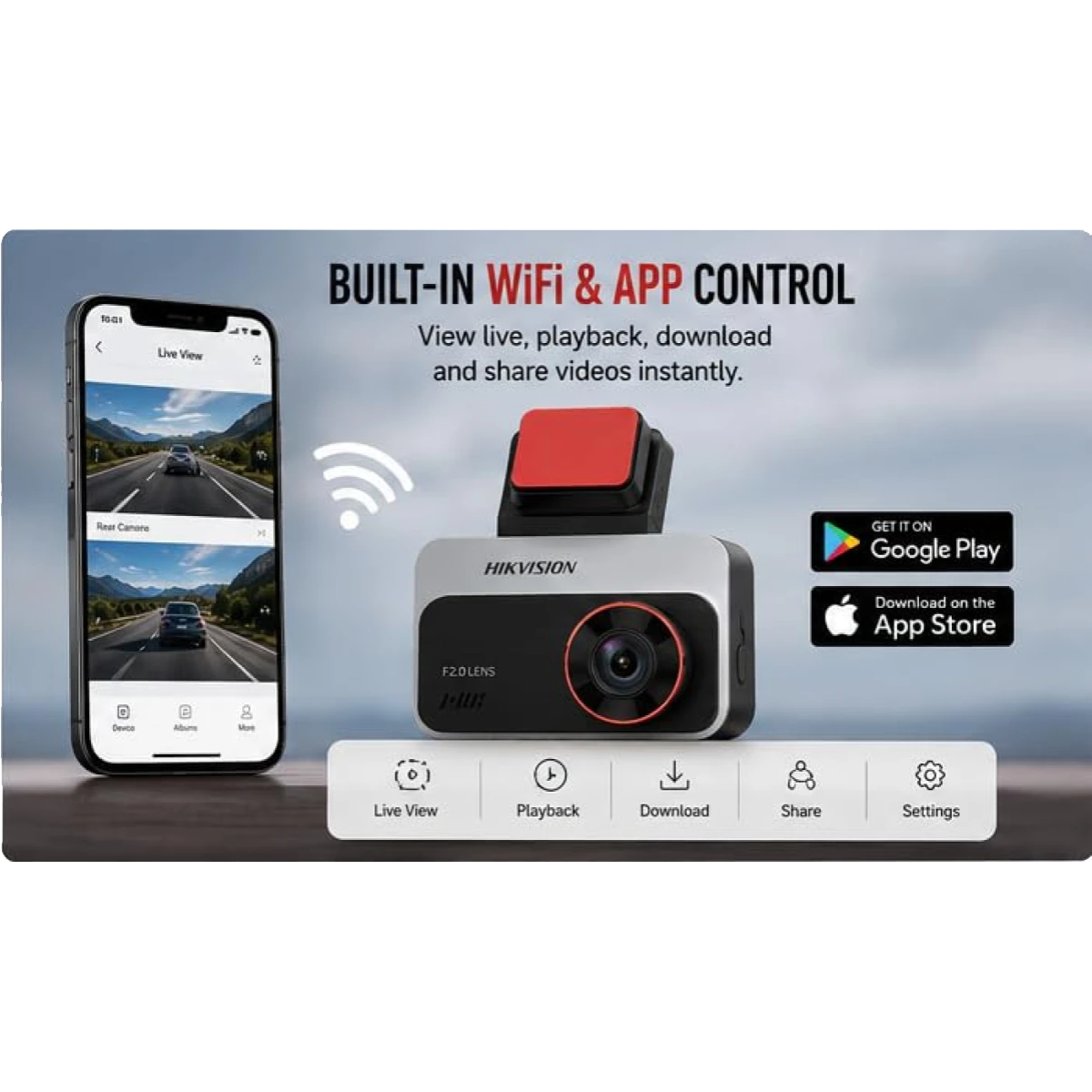 Hikvision AE-DC2328-C200S 1080P front dash camera with 3-inch IPS screen Wi-Fi and G-Sensor from Al-Samman Computer in Amman and Irbid Jordan