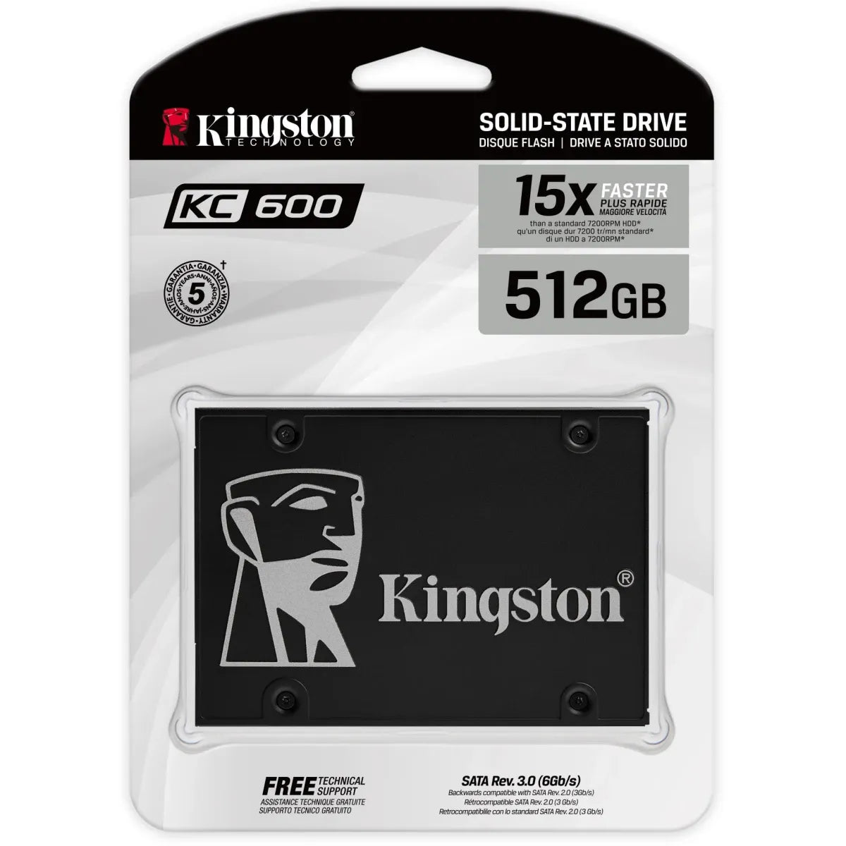 محرك أقراص الحالة الصلبة Kingston KC600 بسعة 512 جيجابايت بتقنية SATA III