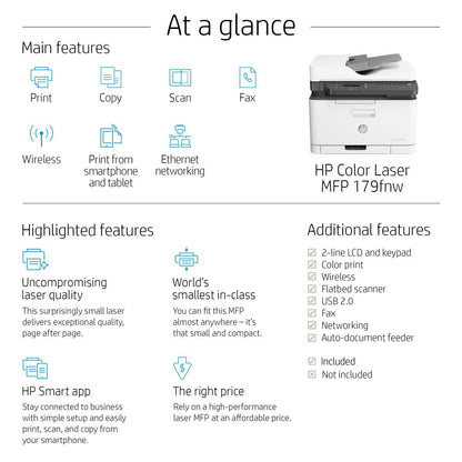 HP Color Laser MFP 179fnw 4-in-1 Wi-Fi color laser printer with scan copy and fax in Jordan Amman and Irbid from AlSamman For Computer