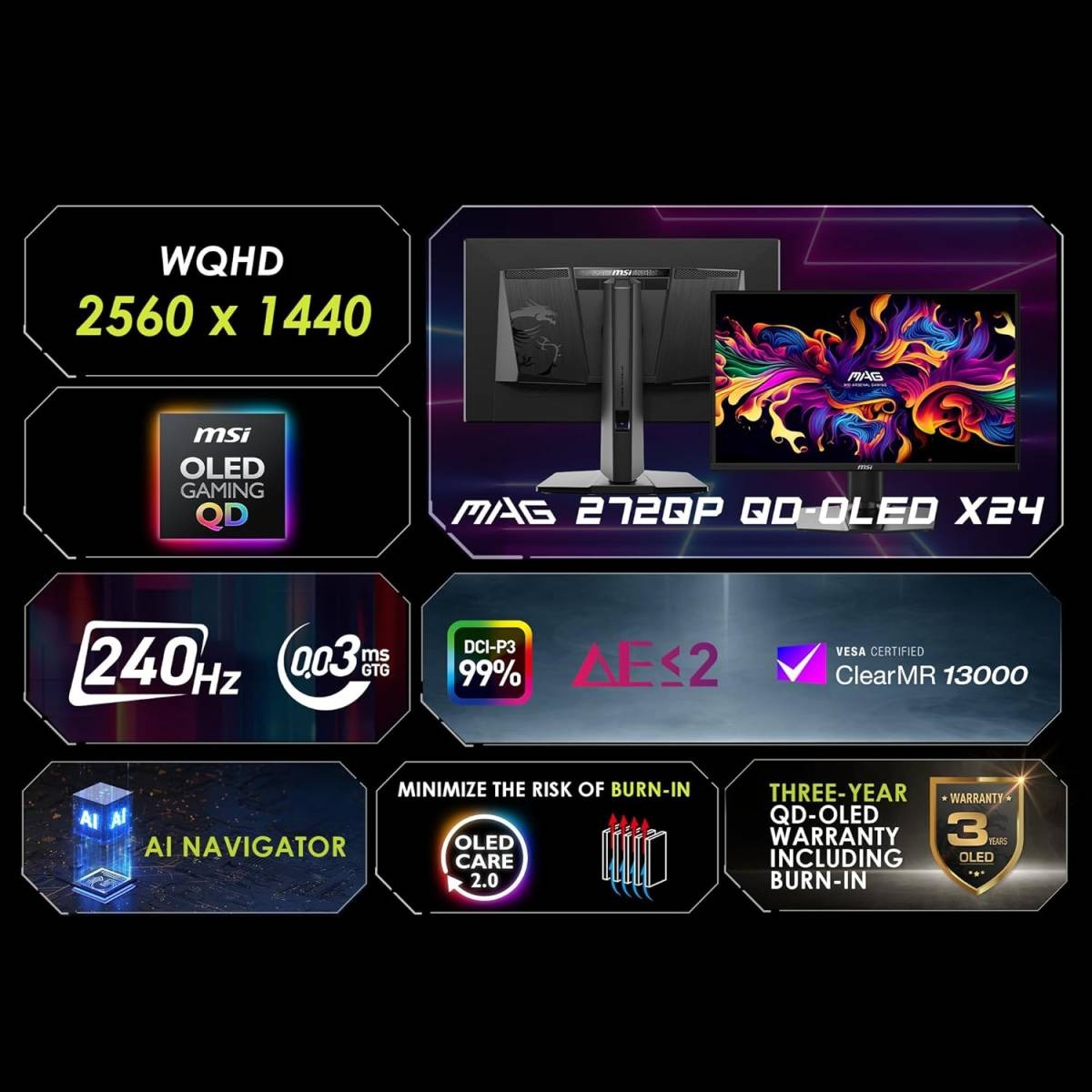 MSI MAG 272QP QD-OLED X24 WQHD 240Hz QD-OLED gaming monitor from Al-Samman Computer Jordan