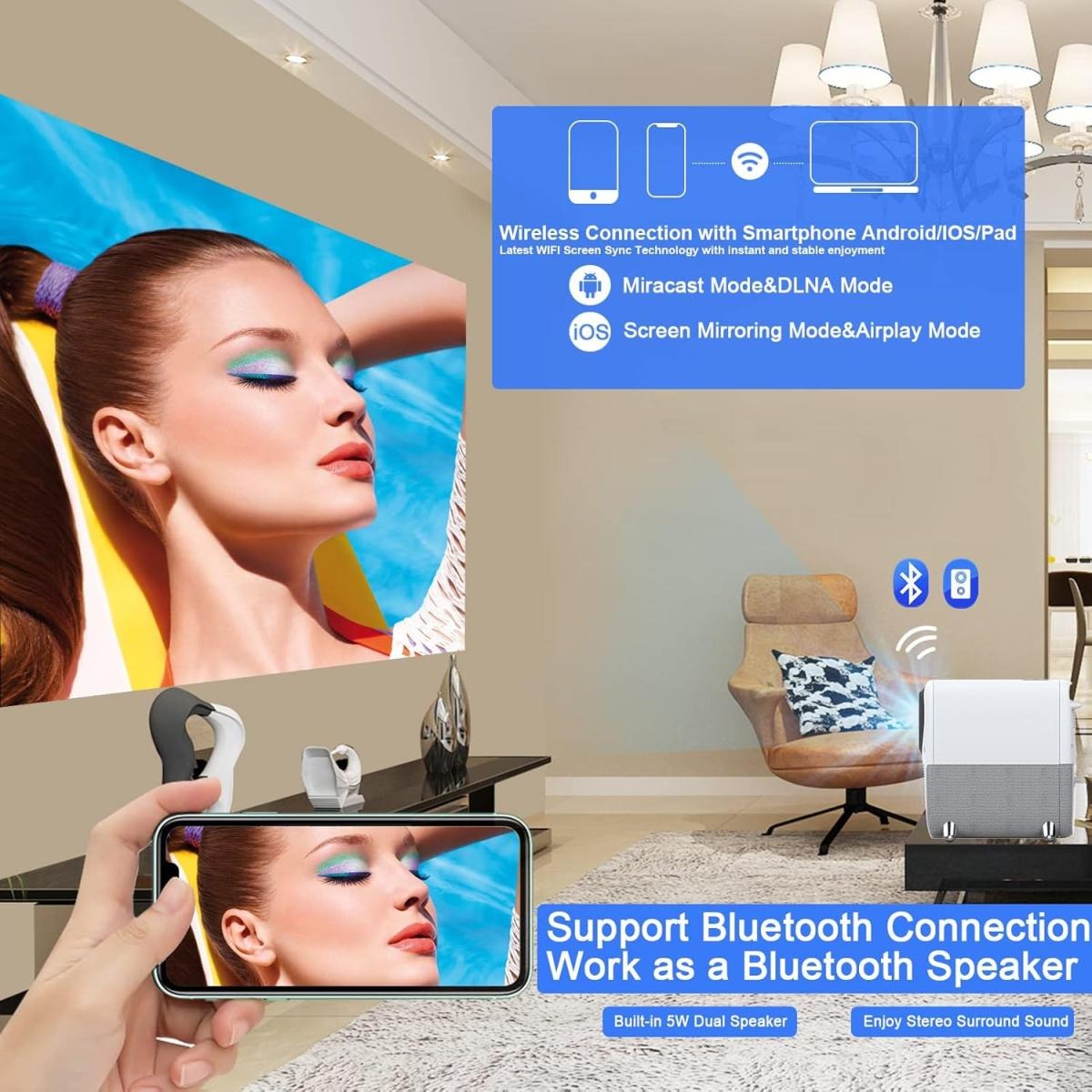 WayGoal portable native 1080P Full HD projector with Wi-Fi mirroring Bluetooth electric focus 6W speakers and up to 250-inch display from Al-Samman Computer Jordan
