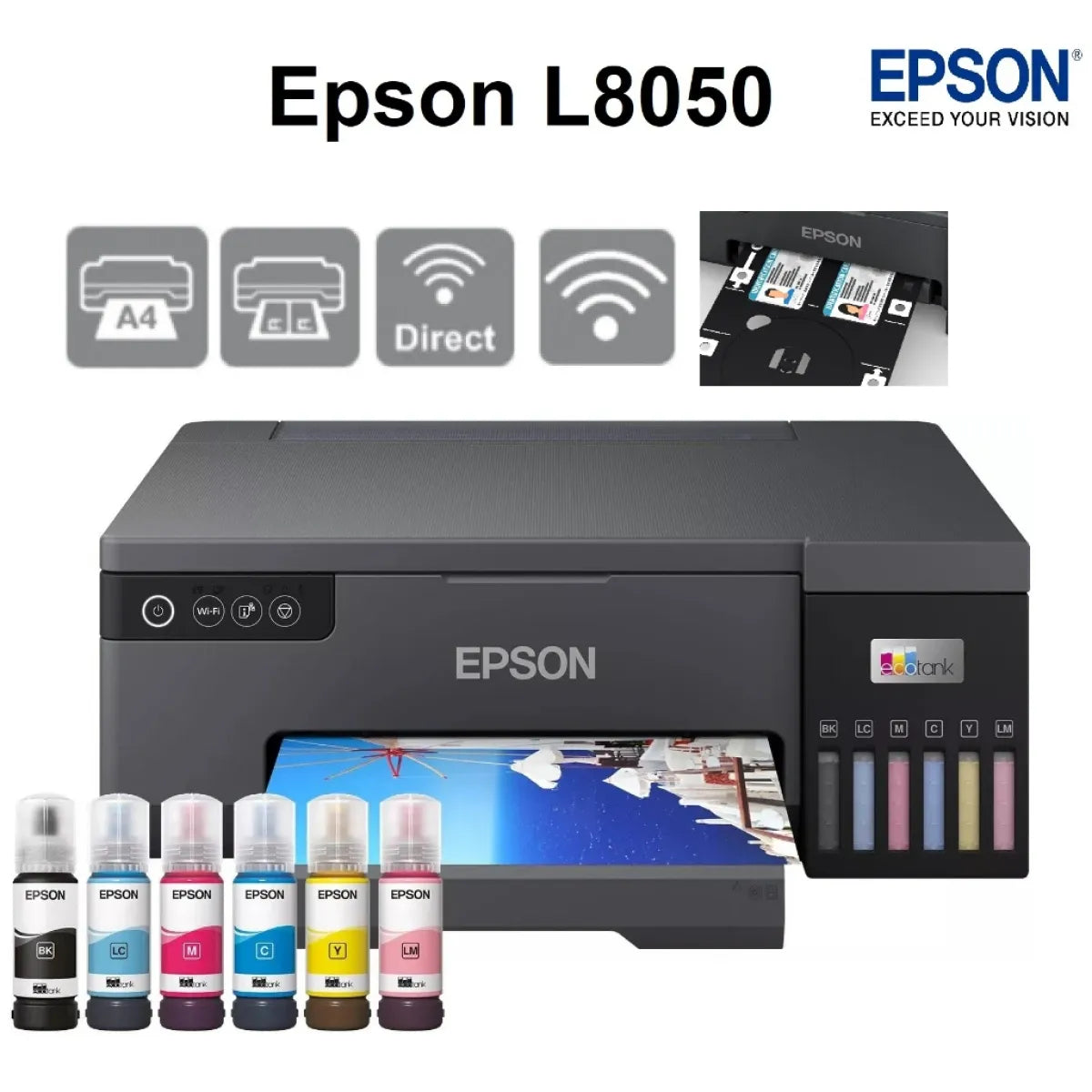 Epson EcoTank L8050 six-color A4 photo printer with refillable ink tanks WiFi and 5760x1440 DPI from Al-Samman Computer Jordan