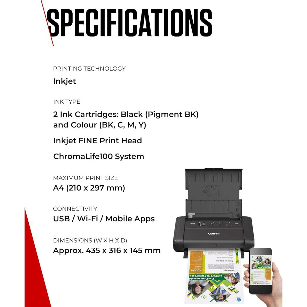 Canon MAXIFY BX110 portable A4 inkjet printer with rechargeable battery 330-page yield dual-band Wi-Fi USB-C and OLED display from SAMMAN.JO