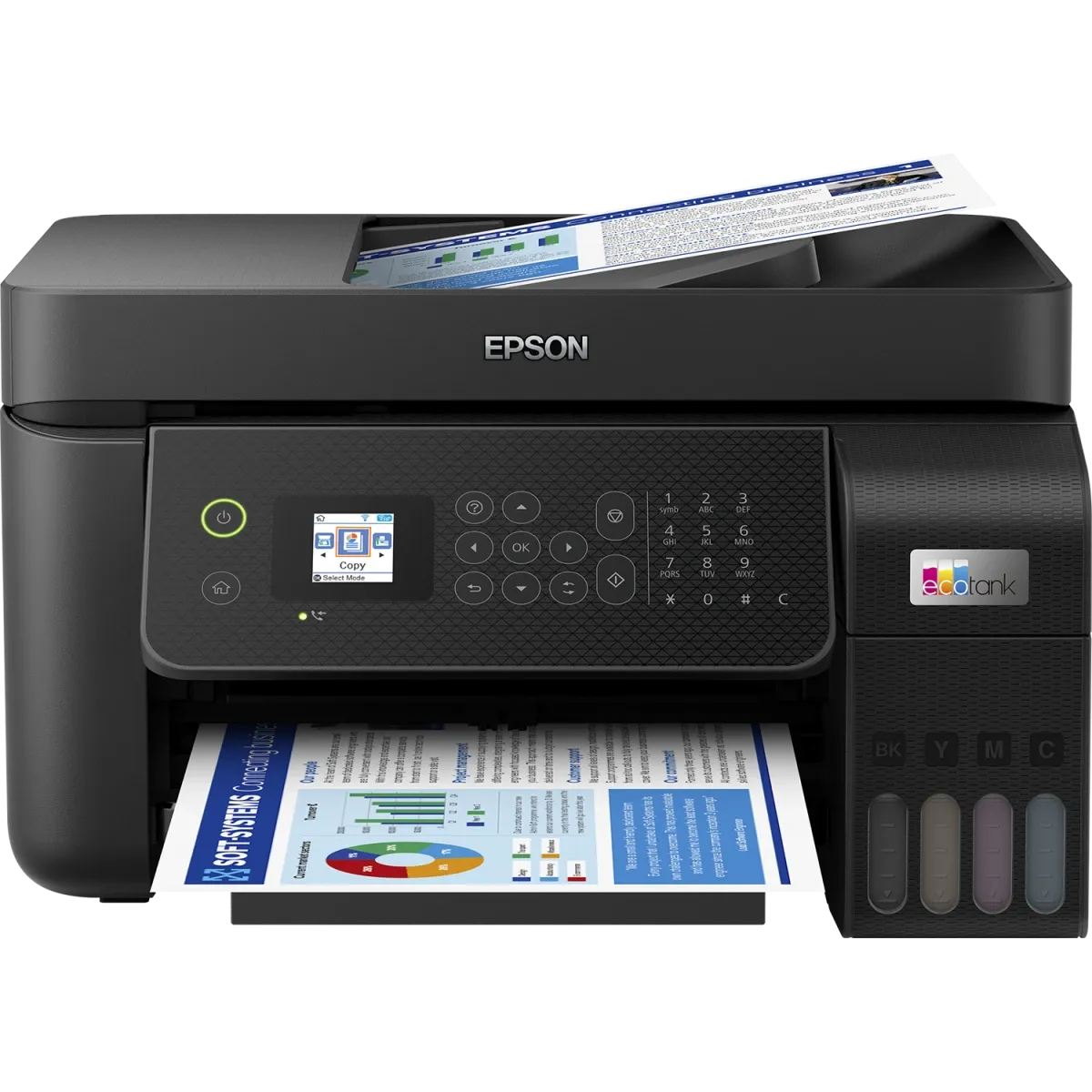 طابعة Epson EcoTank L5290 ملونة 4 في 1 بخزان حبر اقتصادي مع طباعة ونسخ ومسح ضوئي وفاكس، مغذي مستندات ADF، اتصال Wi-Fi وWi-Fi Direct وشاشة LCD ملونة لدى السمان للكمبيوتر في الأردن
