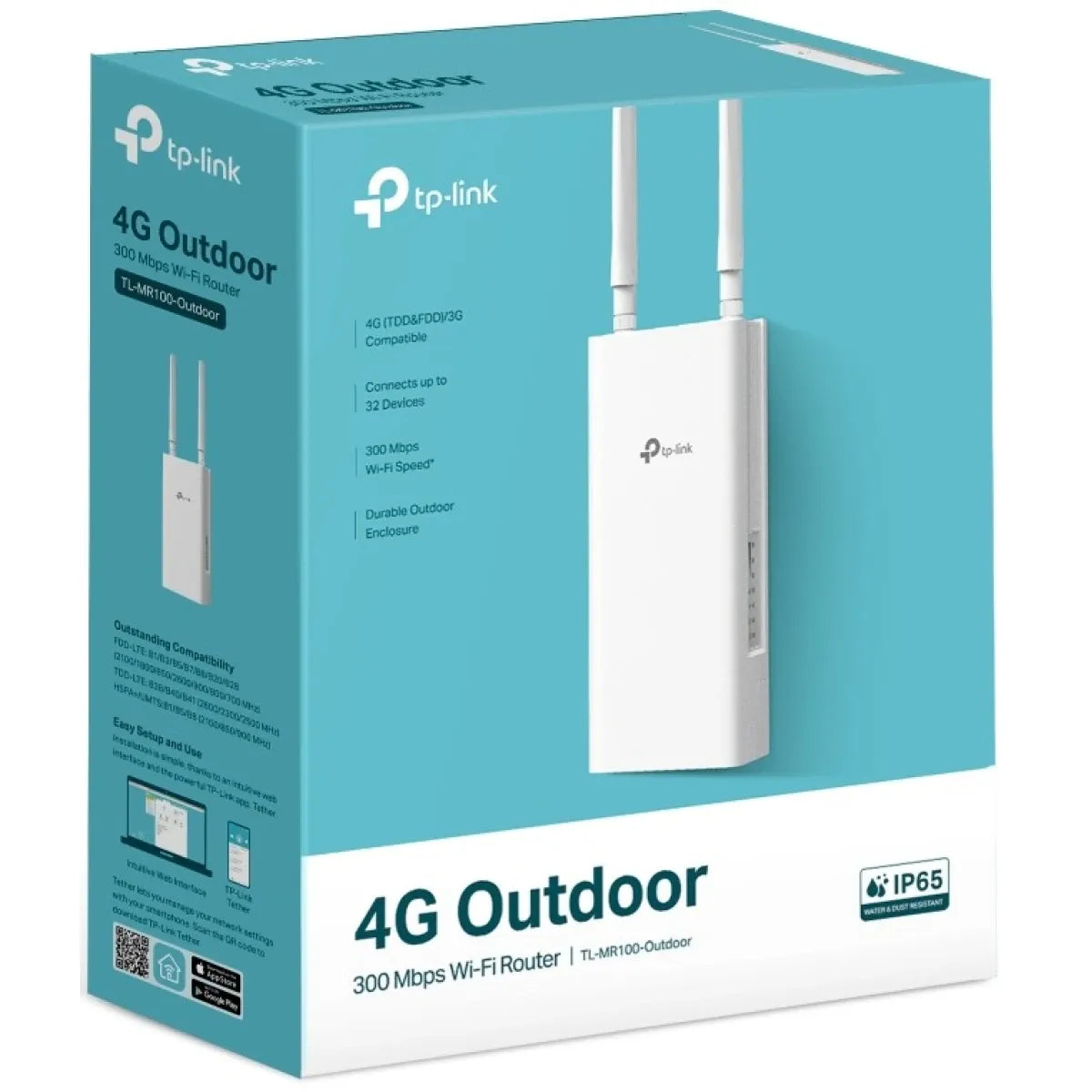 TP-Link TL-MR100 Outdoor 4G LTE 300 Mbps Outdoor WiFi Router, IP65 Weatherproof 4G Router with Sim Slot Unlocked, Pole/Wall/Window Mounting, Connect up to 32 Devices