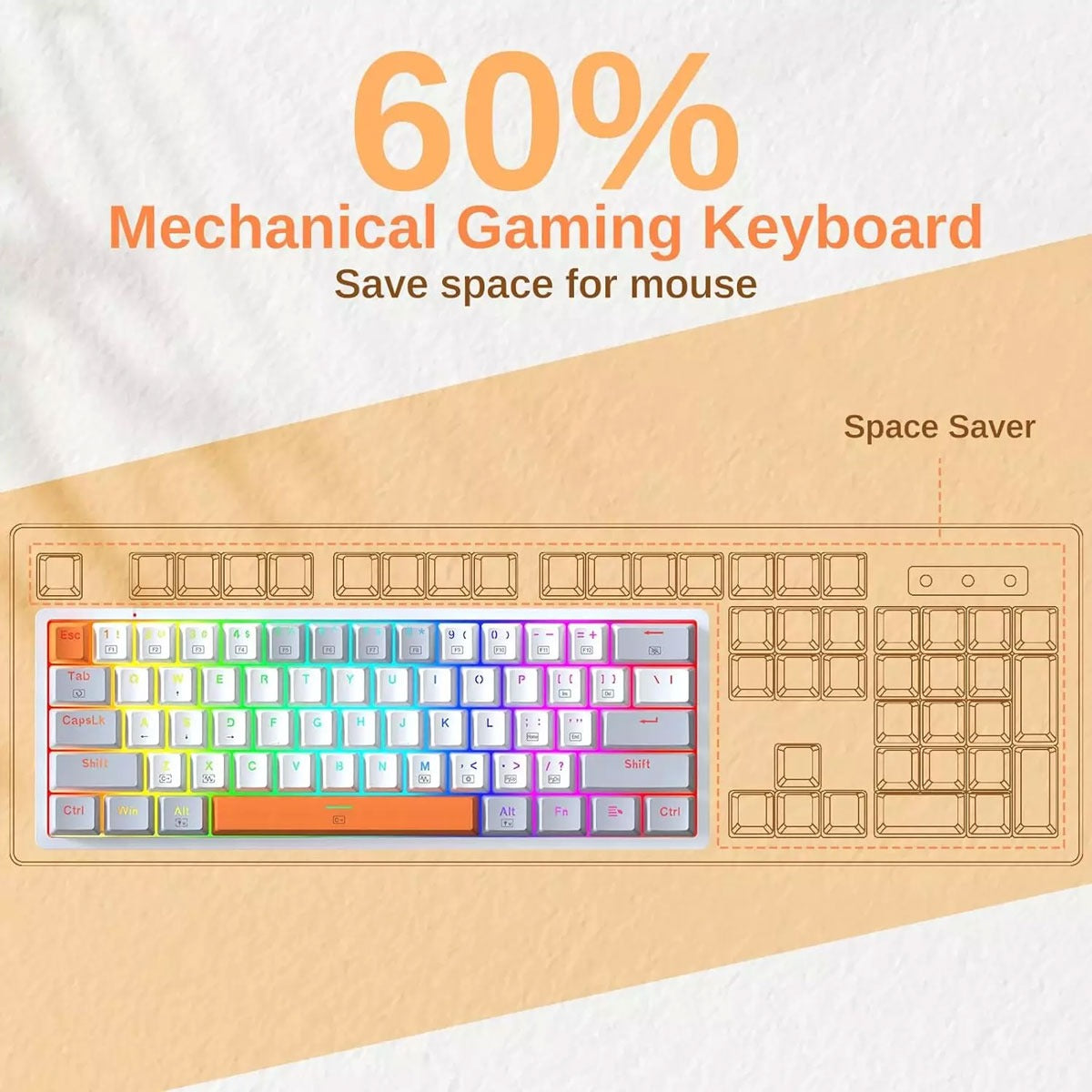 Redragon AKALI K642 WGO 60% Wired RGB Mechanical Gaming Keyboard – Red Switch