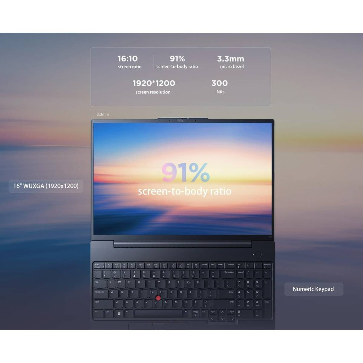Business AI Laptop Lenovo ThinkPad E16 Gen 3 | AMD Ryzen™ 7 250 8 Core, Up to 5.1GHz, AMD Radeon™ 780M Graphics, 16GB DDR5 5600, 16" WUXGA