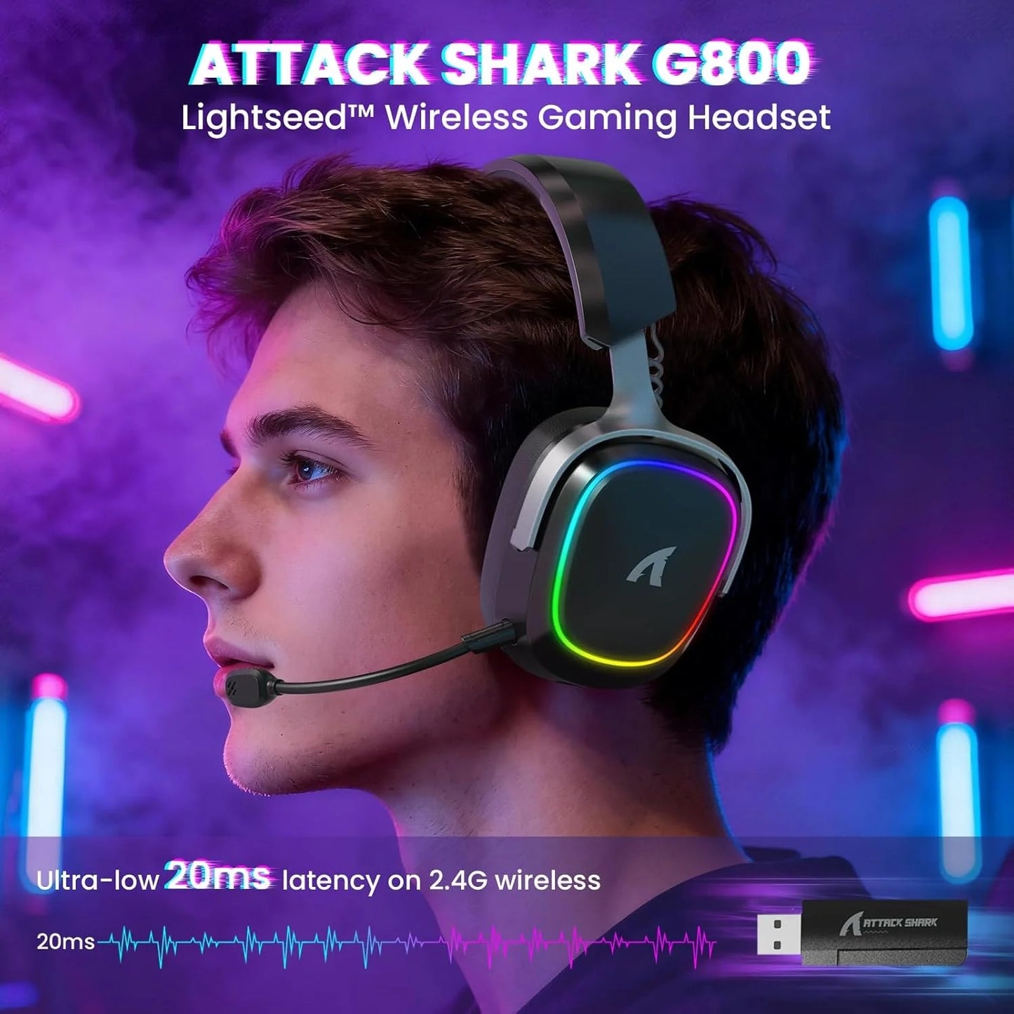 ATTACK SHARK G800 Wireless RGB Gaming Headset:7.1 Surround