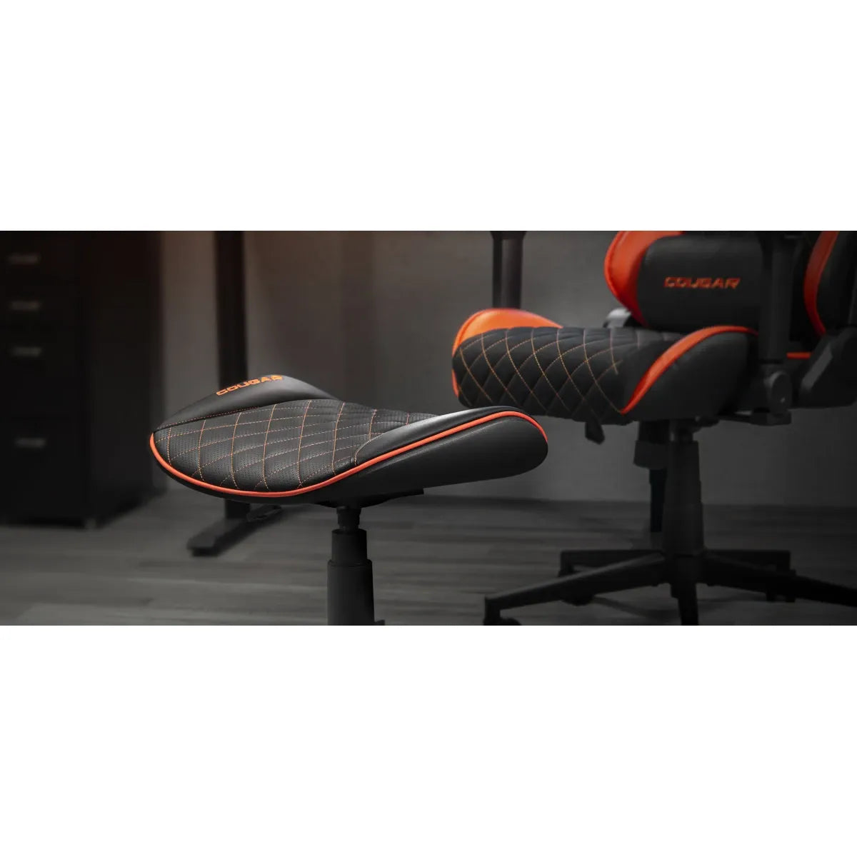 Cougar CROSSER Multi-Use Gaming Stool Scalloped Seat PVC Synthetic Leather Upholstery Adjustable Height Base with 5 Wheels Up to 120 kg Weight Support, Balck-Orange