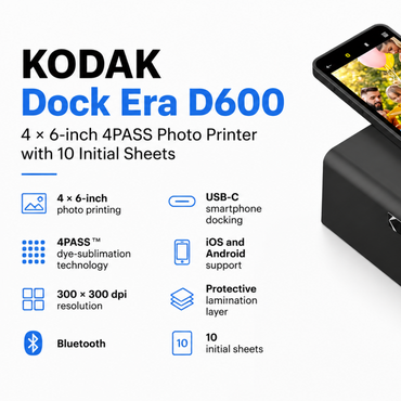 KODAK Dock Era D600 4PASS 4×6 photo printer with Bluetooth and USB-C from Al-Samman Computer in Amman and Irbid Jordan