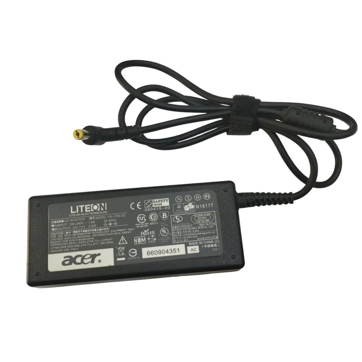 Acer 65W laptop charger with 19V 3.4A output for compatible Acer laptops in Jordan Amman and Irbid from AlSamman For Computer