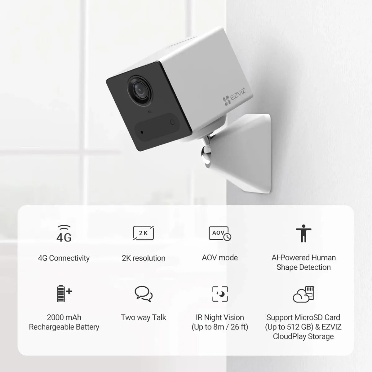كاميرا Ezviz CB2 4G الذكية 2K تعمل بالشريحة - أبيض