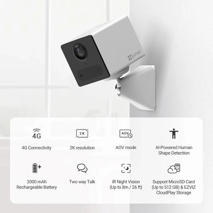 كاميرا Ezviz CB2 4G الذكية 2K تعمل بالشريحة - أبيض