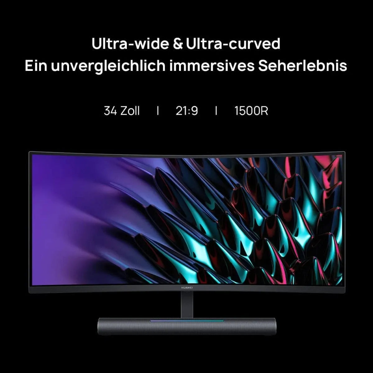 شاشة ألعاب HUAWEI MateView GT مقاس 34 بوصة بدقة 3K ومعدل تحديث 165 هرتز، منحنية فائقة الاتساع بانحناء 1500R، وألوان سينمائية بمستوى P3