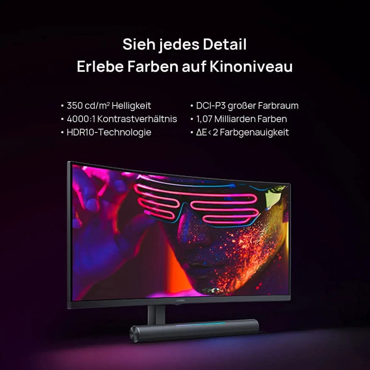 شاشة ألعاب HUAWEI MateView GT مقاس 34 بوصة بدقة 3K ومعدل تحديث 165 هرتز، منحنية فائقة الاتساع بانحناء 1500R، وألوان سينمائية بمستوى P3