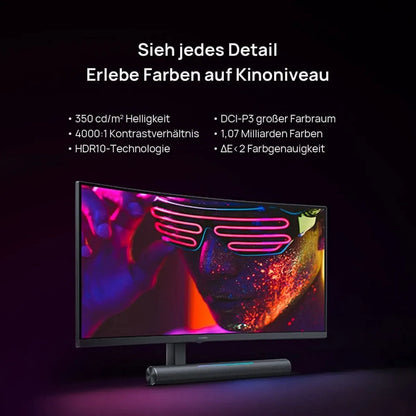 شاشة ألعاب HUAWEI MateView GT مقاس 34 بوصة بدقة 3K ومعدل تحديث 165 هرتز، منحنية فائقة الاتساع بانحناء 1500R، وألوان سينمائية بمستوى P3