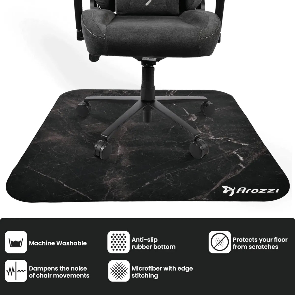 Arozzi Floor Mat Zona Quattro Microfiber Gaming Chair Floor Mat for Carpet Anti-Slip Noise Dampening Floor Mat for Office Chair - Black Marble