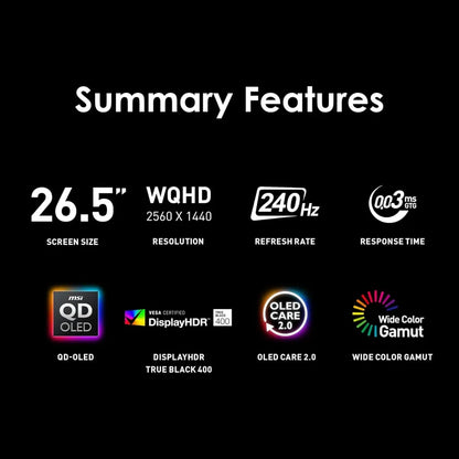 شاشة MSI MAG 273QP QD-OLED X24 مقاس 27 بوصة 2K 240Hz