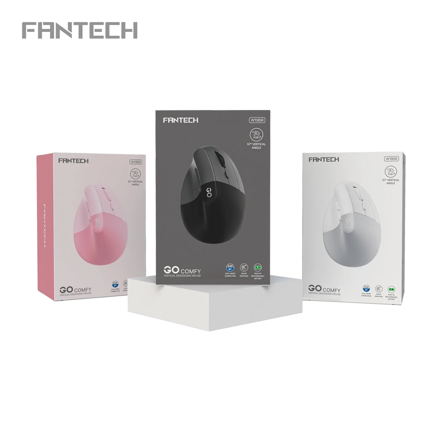 Fantech W195R GO COMFY Vertical Ergonomic Wireless & Bluetooth Mouse – White