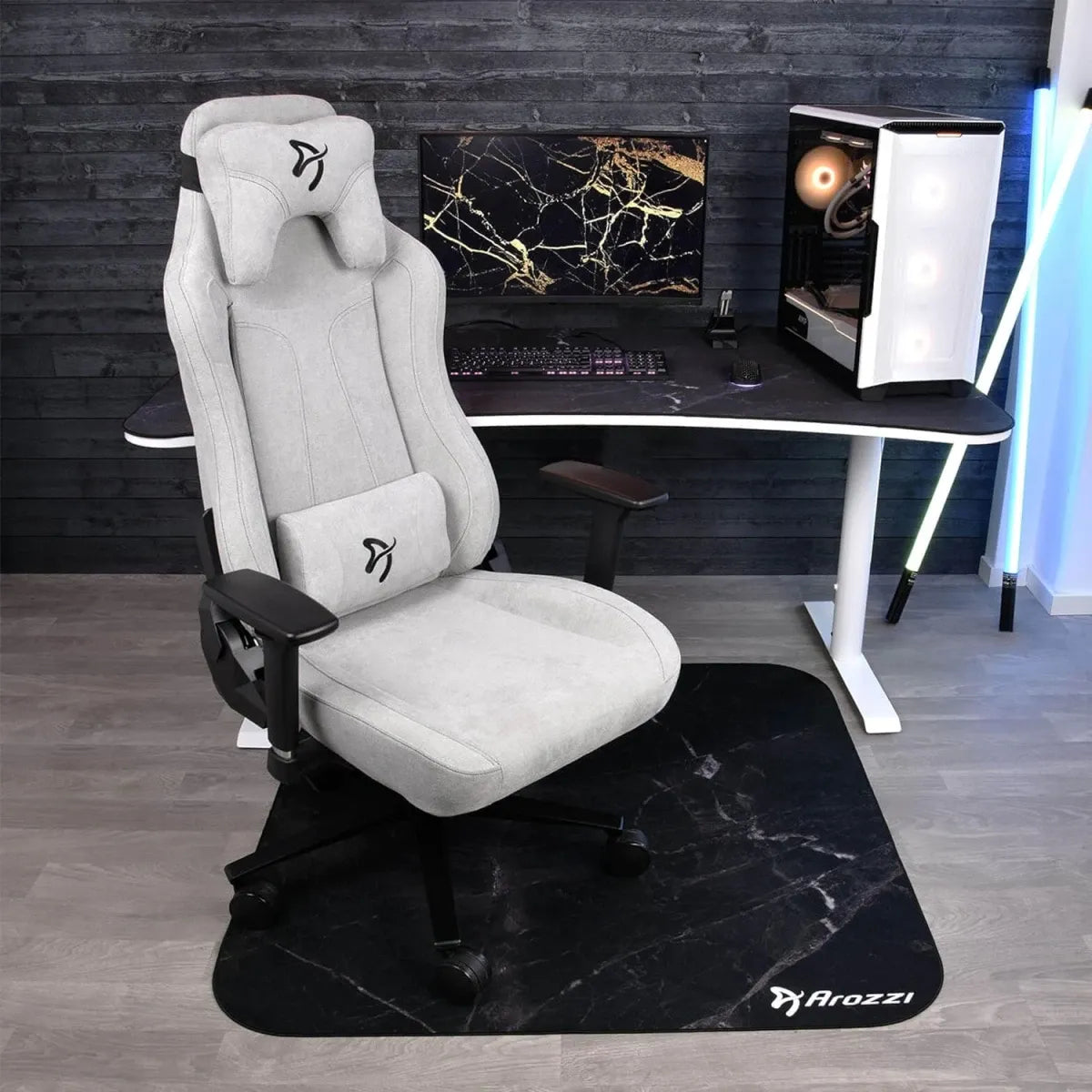 Arozzi Floor Mat Zona Quattro Microfiber Gaming Chair Floor Mat for Carpet Anti-Slip Noise Dampening Floor Mat for Office Chair - Black Marble