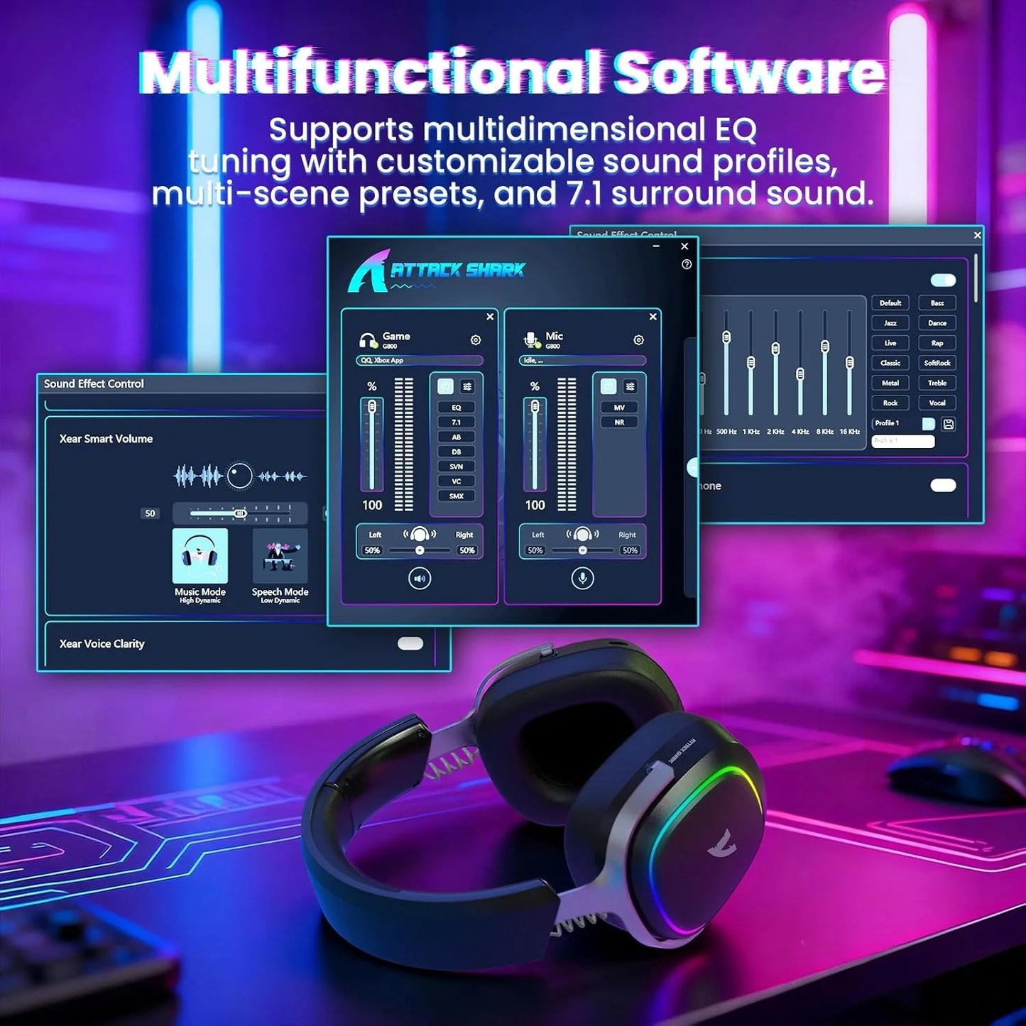 ATTACK SHARK G800 Wireless RGB Gaming Headset:7.1 Surround